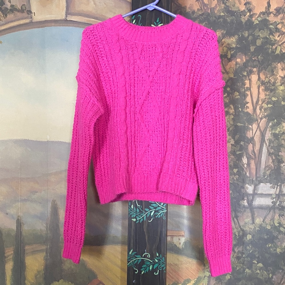 Chunky Knit Fuchsia Pullover Sweater - Picture 1 of 4